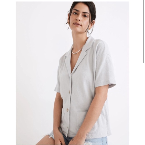 Madewell Knit Lightspun Camp Shirt Button Front‎ Casual Loungewear Cool Fog L - Picture 1 of 6